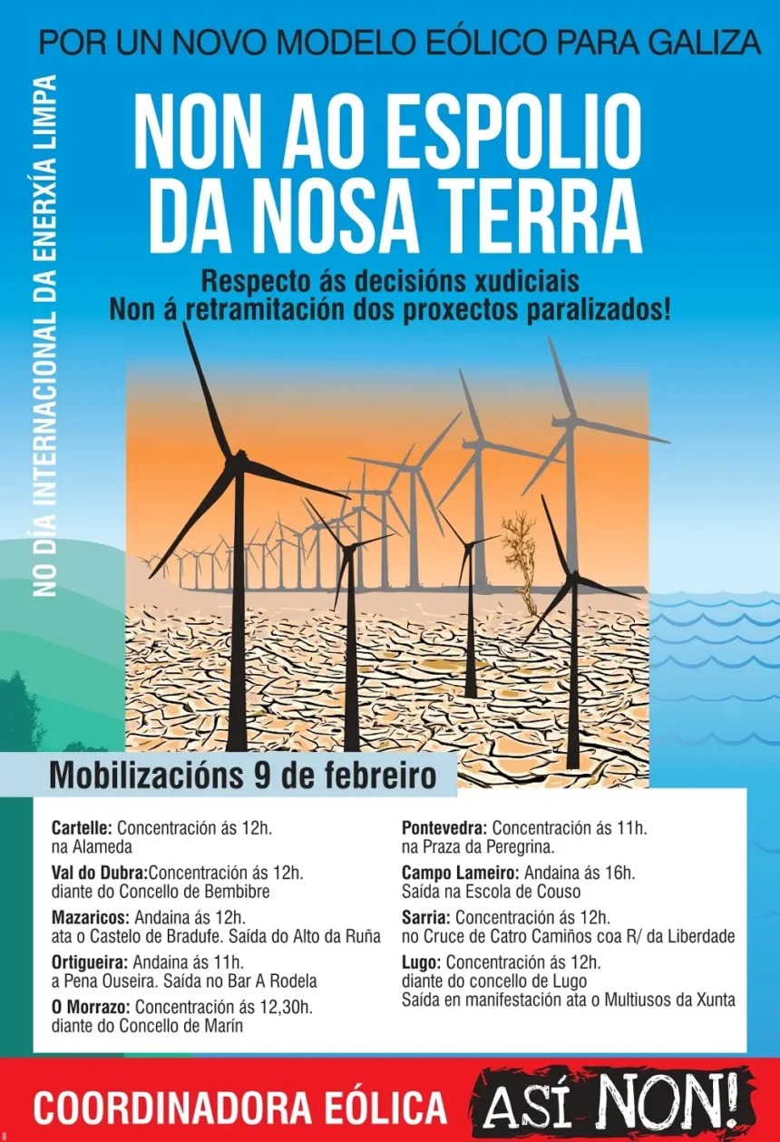 “Eólica Así Non!” reprograma para o 9 de febreiro as mobilizacións contra o modelo de “espolio enerxético” suspendidas polo temporal