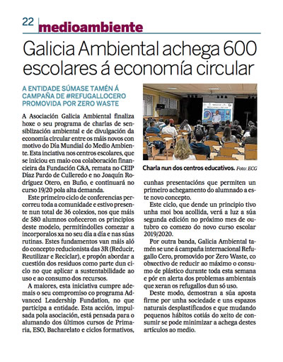 GALICIA AMBIENTAL ACHEGA 600 ESCOLARES Á ECONOMÍA CIRCULAR